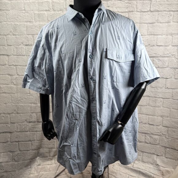 Nautica Anchor Mens 2XLT Short Sleeve Button-Up Big & Tall Sailor Blue Navy - Picture 3 of 9